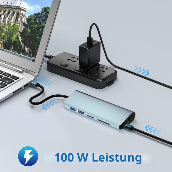 Docking Station, 10-in-1-USB-C-Hub, USB Typ C bis 4K 30 Hz HDMI 1080P VGA, 87 W PD, 2 USB 3.0, SD/TF