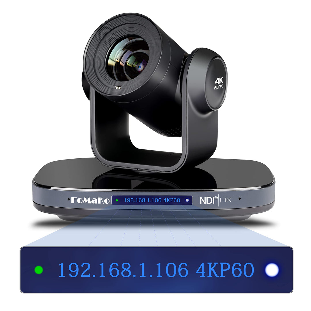 FoMaKo 4K@60fps NDI PTZ Kamera 20x Optischer Zoom, AI Tracking, mit 3G-SDI/USB 3.0/HDMI/IP/PoE, Prof