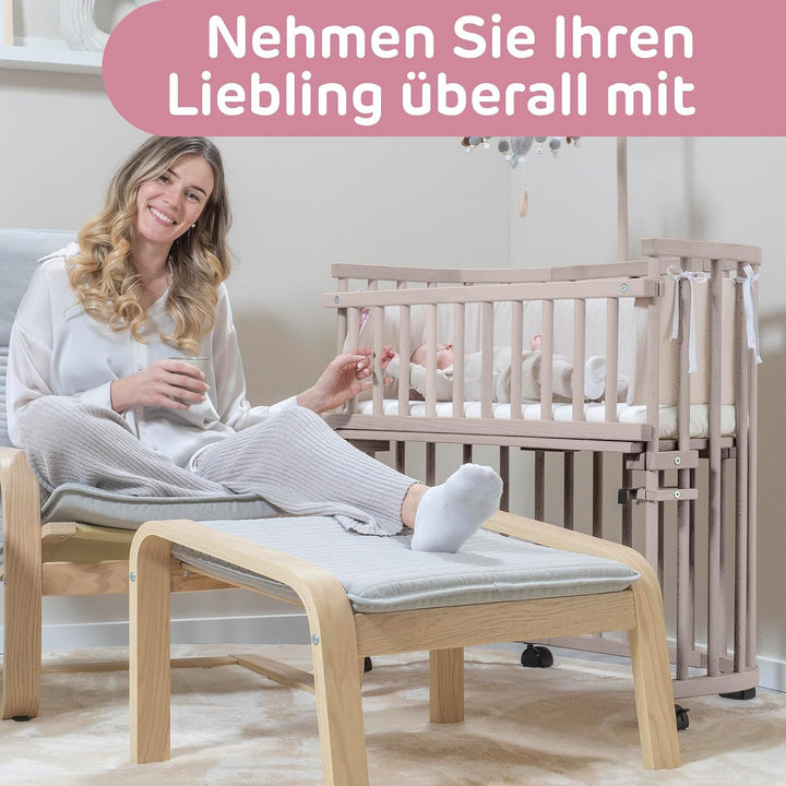 babybay Maxi Comfort Plus Beistellbett & Stubenwagen aus massivem Buchenholz/Zustellbett mit Verschl