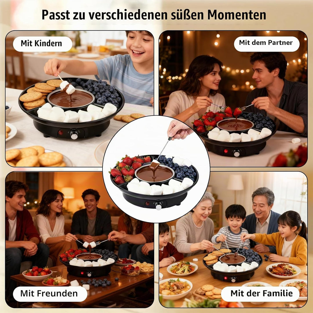 Elektrisches Schokoladen Fondue Set, 280ml Schokoladen Pot mit 2 Temperaturstufen, abnehmbarem Alumi