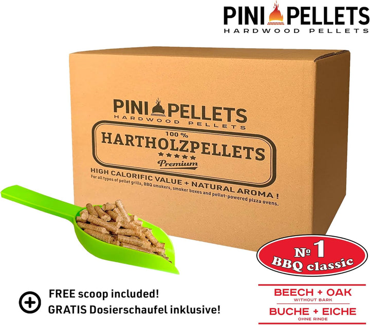 PINI Hartholz Pellets №1 BBQ Klassik 10 Kg Grillpellets zum Grillen Räuchern Smoken