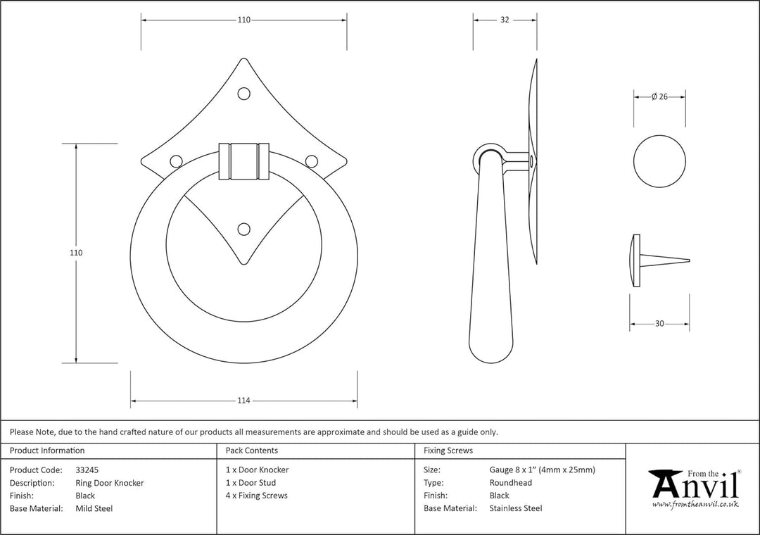 From The Anvil Black Ring Door Knocker Schwarz, Schwarz