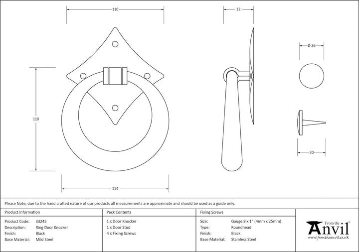 From The Anvil Black Ring Door Knocker Schwarz, Schwarz