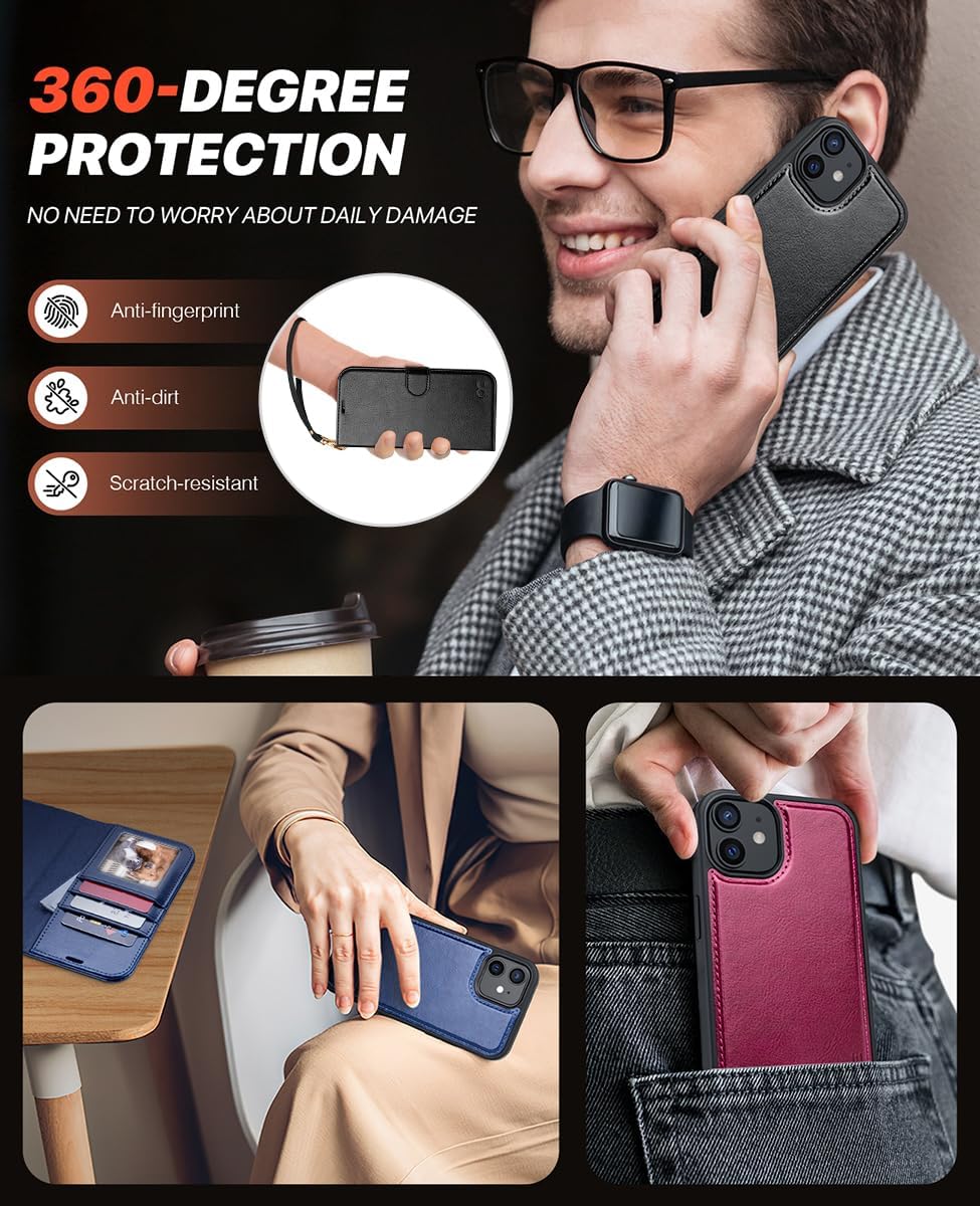 OCASE Kompatibel für iPhone 12 Pro Hülle (2in1) Leder Stossfestes Case, Abnehmbare magnetische, Mit