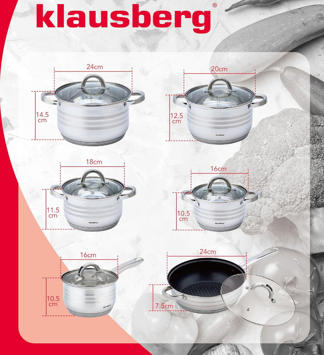 Teilig Edelstahl Kochtopf Set Topfset mit Glasdeckel Topfe Induktion KLAUSBERG 10 TEILIG, 10 TEILIG