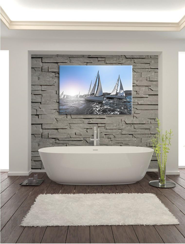 Pixxprint Luxusyachten bei Segelregatta als Leinwandbild | Grösse: 100x70 cm | Wandbild | Kunstdruck