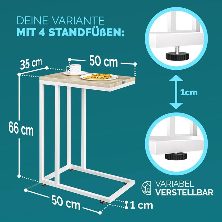 Casaria® 2X Beistelltisch mit Rollen 50x35x70cm C Form Holz Metall 40kg Belastbarkeit Wohnzimmer Sch