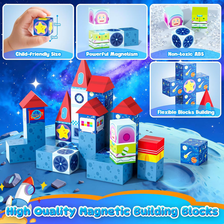 tinytrek Magnetische Bausteine Reisespielzeug für Kinder 36 Stück Tragbare Reise Mini-Magnetbaustein