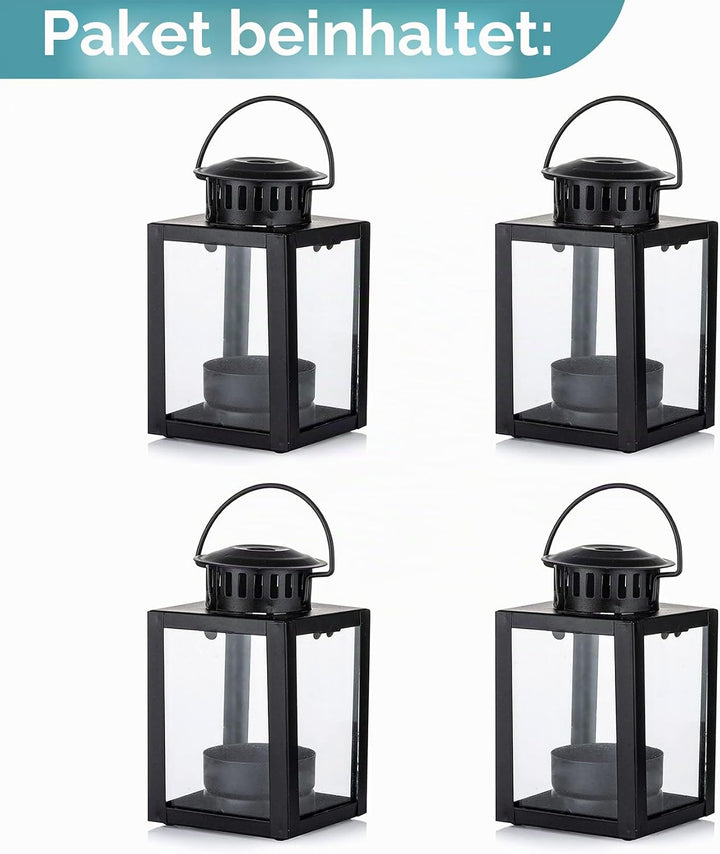 NUPTIO Laterne Klein für Teelichter Draussen: 4 Stück Mini Teelicht Laternen Kleine Outdoor Schwarz
