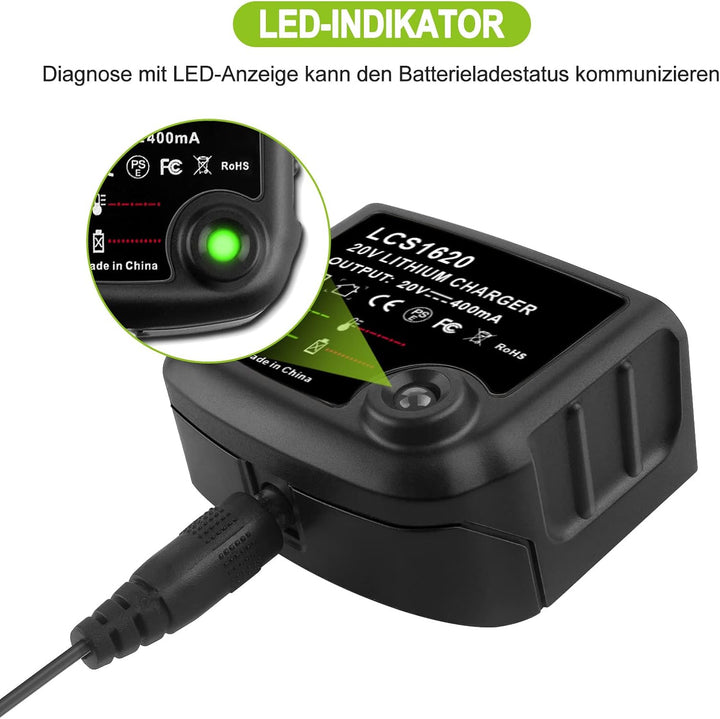 18V/20V Ersatz Ladegerät Kompatibel mit Black & Decker Li-ion Akku BL2018 LBXR20-OPE LBXR20 LB20 LBX
