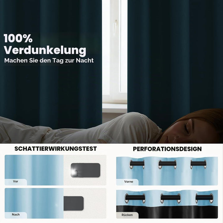 MRTREES Vorhang 100% Blickdicht Schlafzimmer Gardinen mit Ösen 2er Set Dicker Stoff Verdunklungsvorh