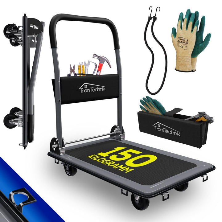 TroniTechnik® Transportwagen Paketwagen Plattformwagen klappbar mit Lenkrollen 150 kg Tragkraft mit