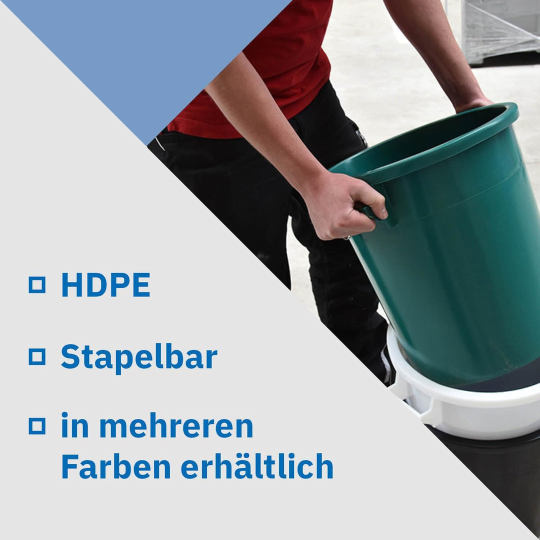 50 Liter Kunststofftonne mit Griffen + Deckel, stapelbar, Stabiler Eimer, Plastiktonne, Rundbehälter
