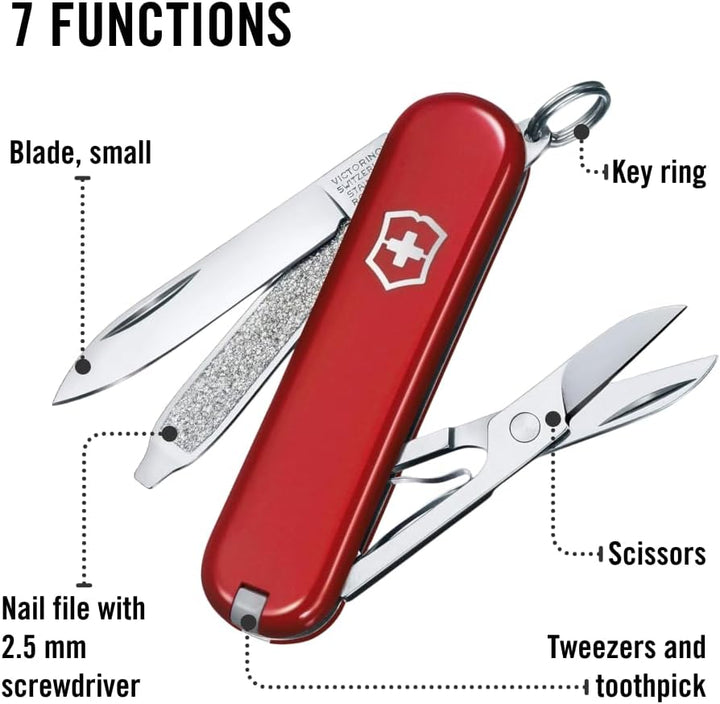 Victorinox Schweizer Taschenmesser, Klein, Classic SD, Multitool, Swiss Army Knife, Geschenk, 7 Funk