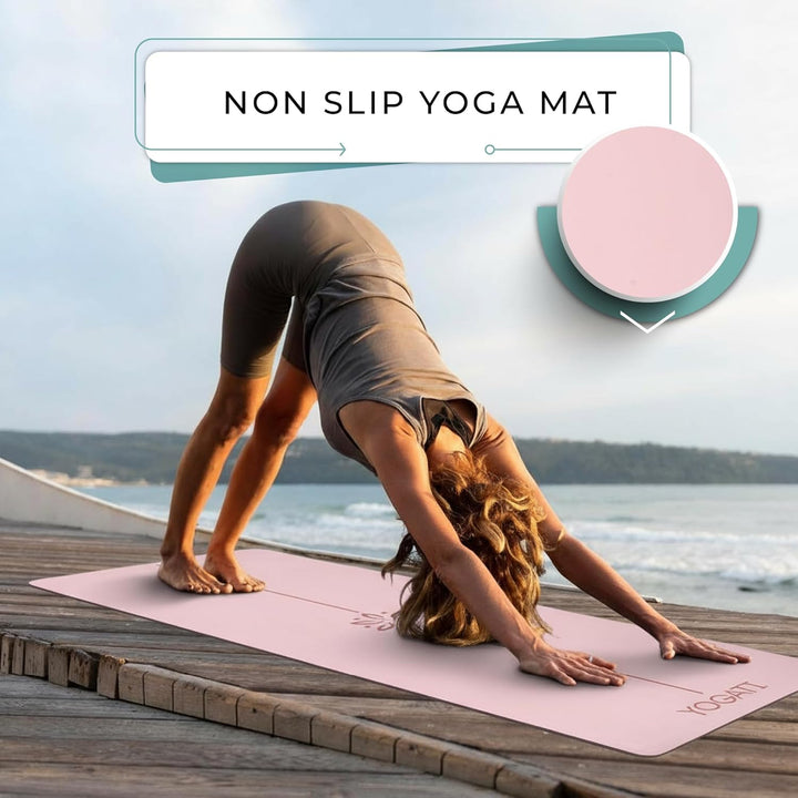 YOGATI® Yogamatte rutschfest Naturkautschuk mit Tasche - Yoga Matte gross mit Markierung, Sportmatte