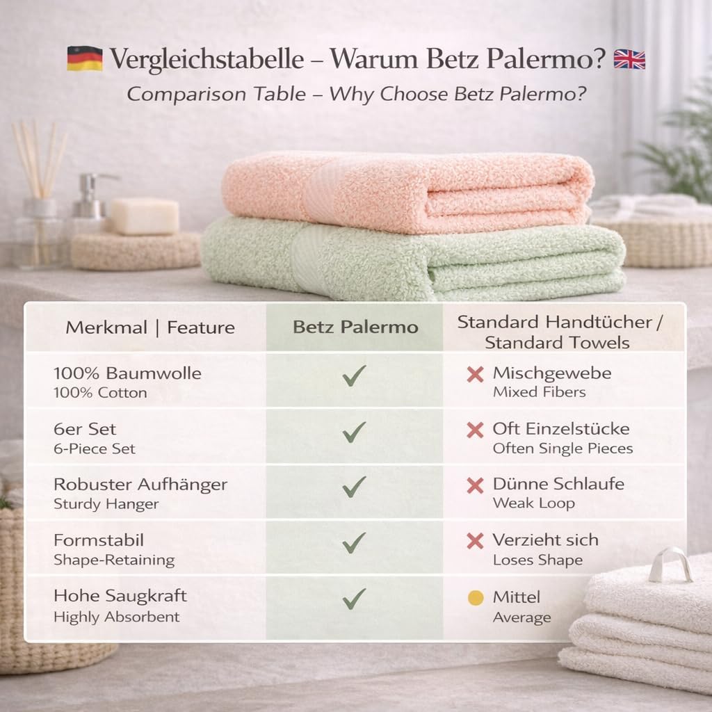 Betz Handtuch 6er Pack Handtücher Set Palermo Grösse 50x100 cm 100% Baumwolle - gut trocknend, leich
