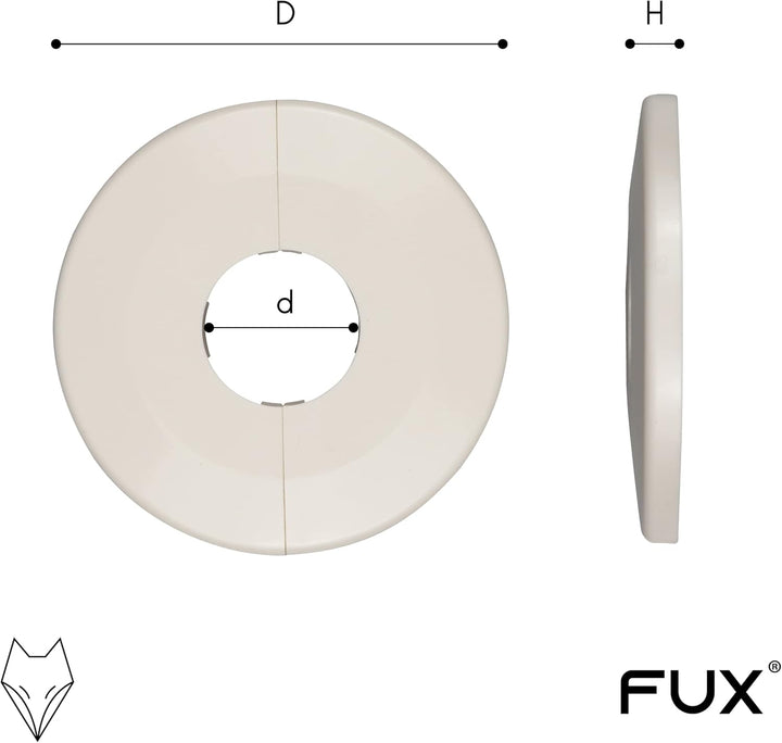 FUX 2 Stück Einzel Heizungsrohr Rosette, grosser Aussen-Ø 65mm, Innen-Ø 10mm - 43mm, Heizung, Rohrab