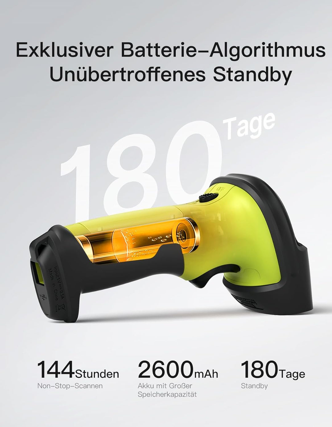 Inateck Barcode Scanner 2D Bluetooth, QR Code Scanner Kabellos, Wireless Handscanner mit AI APP & SD