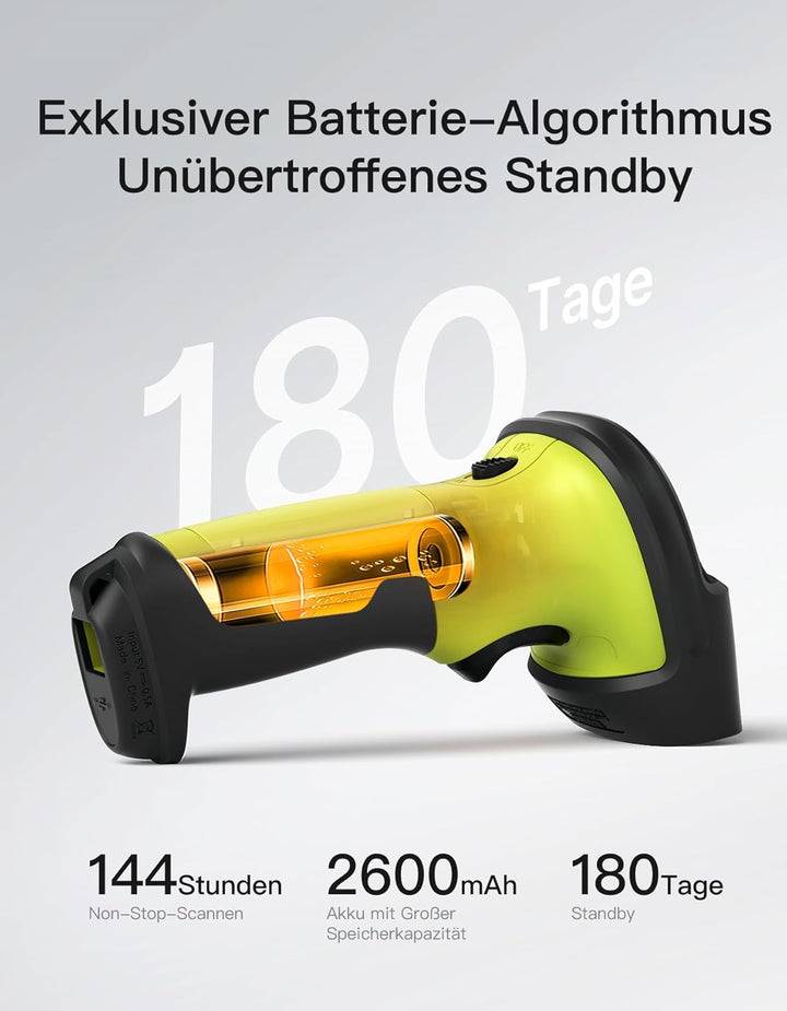 Inateck Barcode Scanner 2D Bluetooth, QR Code Scanner Kabellos, Wireless Handscanner mit AI APP & SD