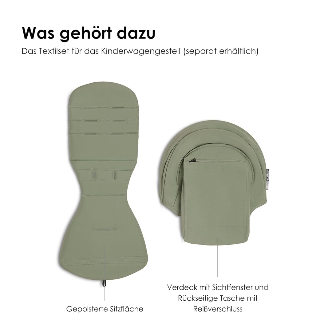 BABYZEN YOYO 6+ Textilset, Olive - Nur Textilset: Sitzpolster, farbgleichen Verdecken und Reissversc