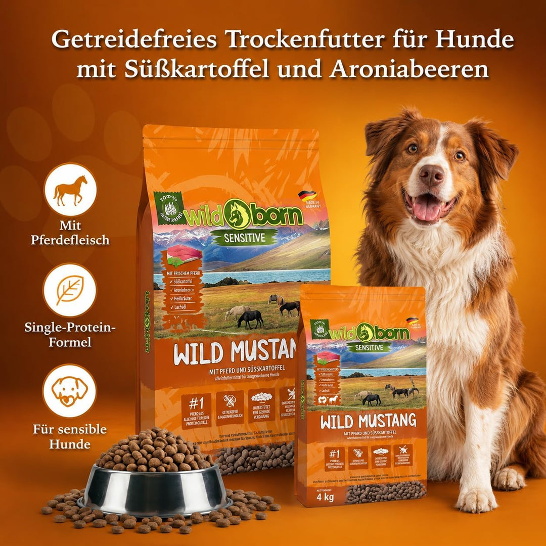 Wildborn Wild Mustang 1 x 11 kg getreidefreies Hundefutter mit Pferdefleisch, Süsskartoffel & Aronia