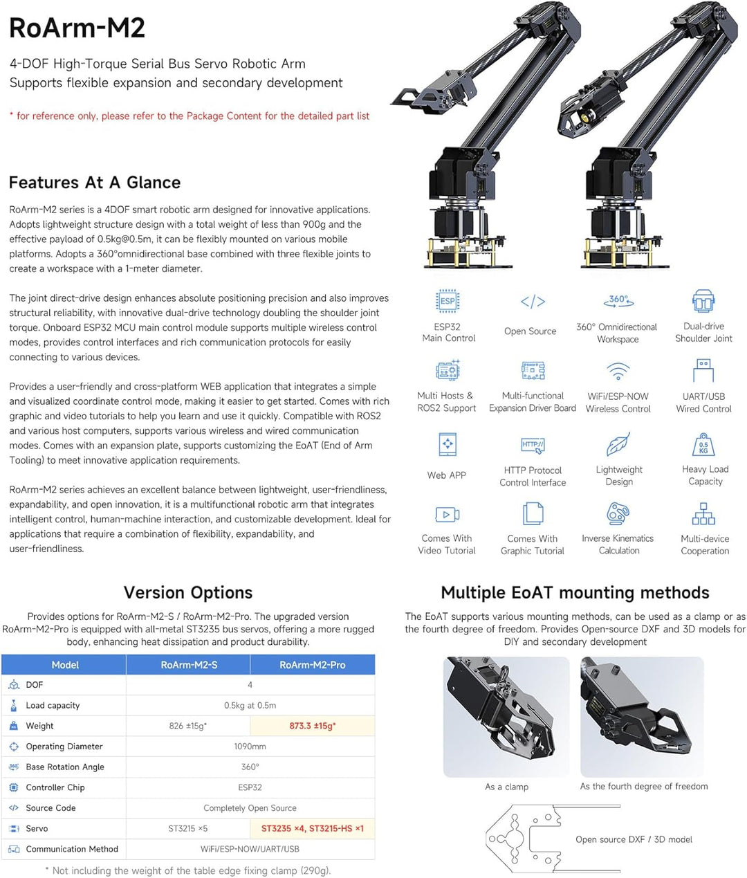 Waveshare Desktop Robotic Arm Kit-Lightweight Strong Load 4-DOF Support Expansion & 2nd Development