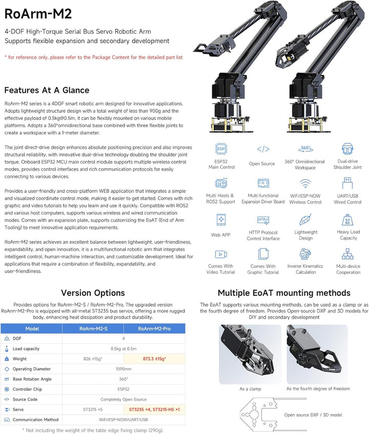 Waveshare Desktop Robotic Arm Kit-Lightweight Strong Load 4-DOF Support Expansion & 2nd Development