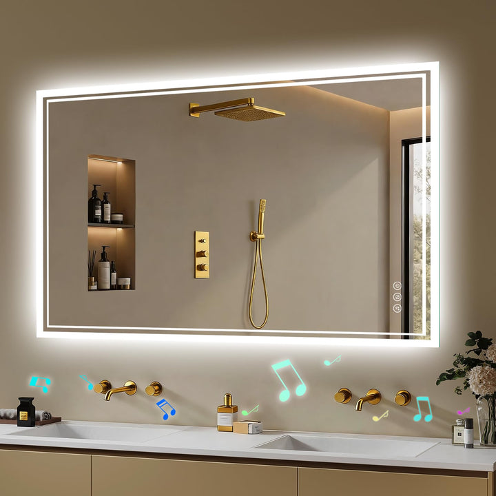 Badspiegel-mit-Beleuchtung 100x70cm - Badezimmer Spiegel mit Bluetooth - Badezimmerspiegel mit Besch