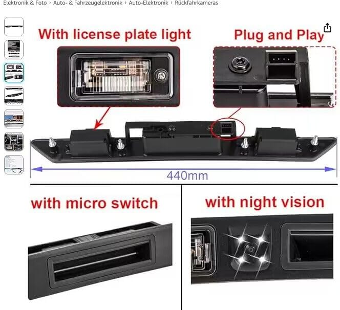 1280*720 pixels Trunk Lid Grip Auto Rückfahrkamera Griffleiste Mit Taster Kofferraum Heckklappengrif
