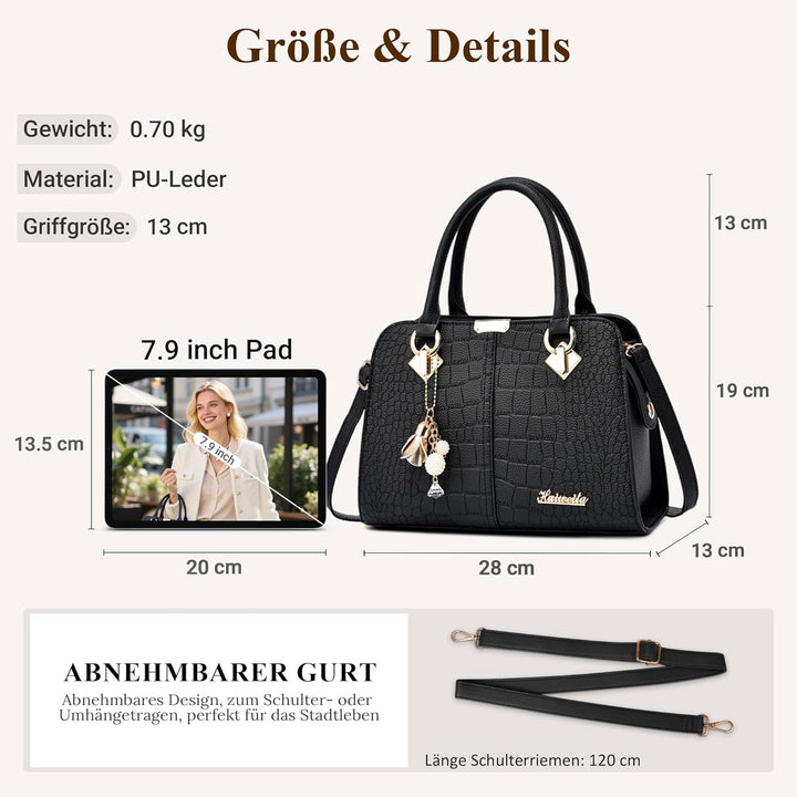 DIRRONA Damenhandtasche Mit Elegantem Anhänger Aus Weichem Verbessertem PU-Leder Und Goldenen Beschl