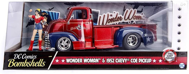Jada Toys 253255010 Wonder Woman DC Bombshells, 1952 Chevy COE Pickup, Auto, Spielzeugauto aus Die-c