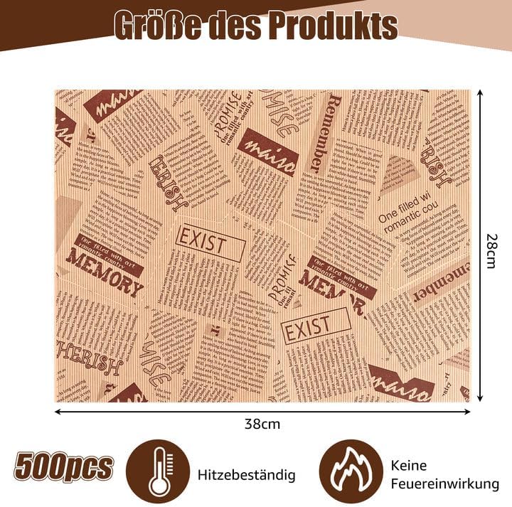 500 Blatt Sandwich Papier, 28 x 38 CM Deli Papierblätter, Hamburgerpapier, Fettdichtes Papier, Leben