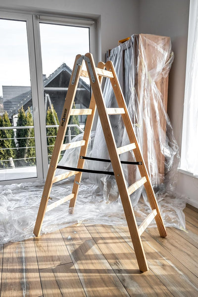 DRABEST - Holzleiter - für Malerarbeiten - 2X 5 Sprossen - m lang - bis 150 kg - Arbeitshöhe 1,53m 3