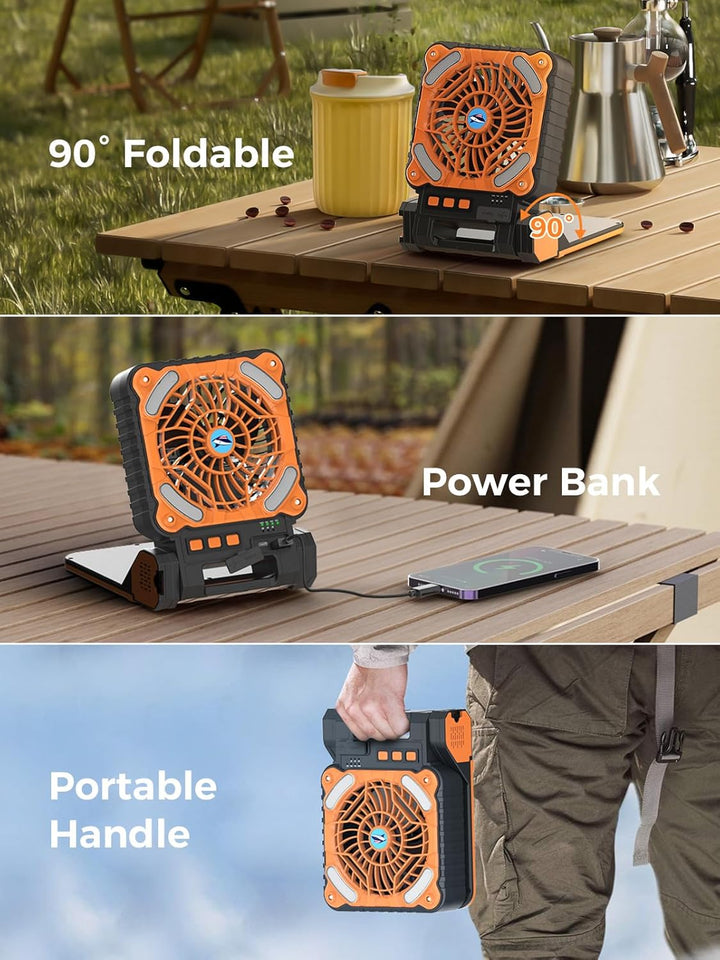 Smiling Shark Camping Ventilator LED, 6000mAh USB Aufladbar Tragbar Zelt Ventilator light 4 Speeds &