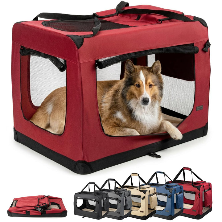 lionto Hundetransportbox Hundetasche Hundebox Faltbare Kleintiertasche Grösse XXL Farbe Rot (XXL) 90