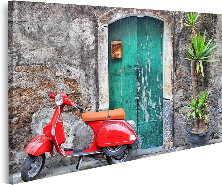 islandburner Bild auf Leinwand Rote Vespa Vor Alter Tür In Italien Bilder Wandbilder Poster Leinwand