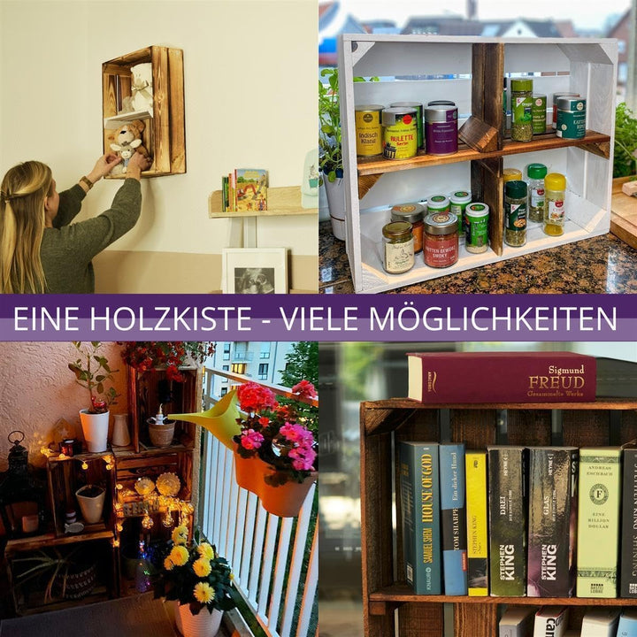 4 Set Holzregal Schmalhanz 50x40x15cm - Geflammt 2X langes Regal 50x40x15cm Dunkel Geflammt 4, 50x40