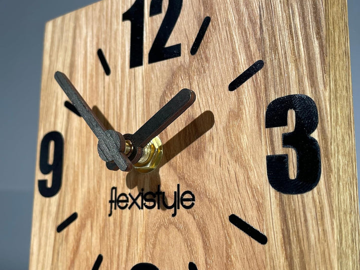FLEXISTYLE Modern standuhr klein aus Holz Eiche Wohnzimmer Badezimmer (Style 1), Shwarz/Oak, Schwarz