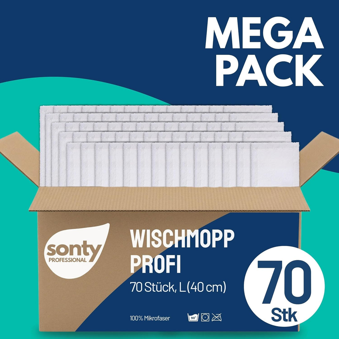 Sonty 70 Stück Mopp, Wischmop Professional, Microfaser 40cm weiss (70), 70