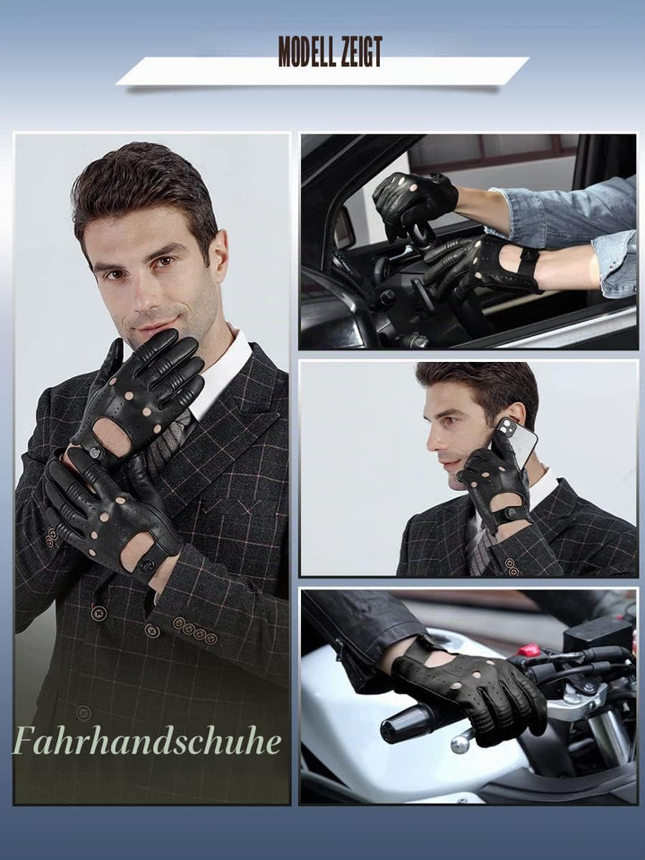 GSG Herren Fahrhandschuhe aus echtem Leder Ungefütterte Touchscreen-Handschuhe aus Schaffell Lederha