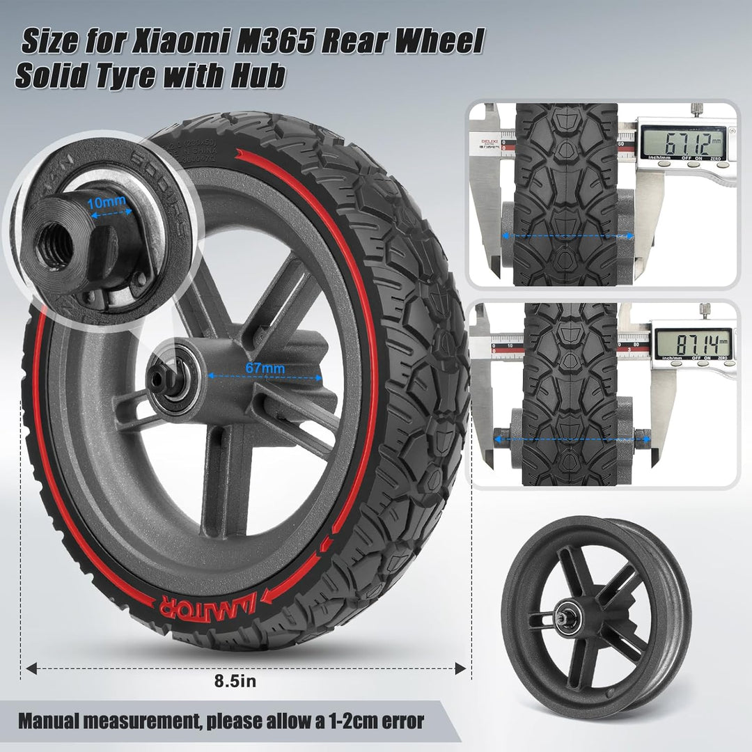 für Xiaomi M365 Hinterrad Komplett, All-in-One Offroad Vollgummireifen E Scooter 8,5 Zoll mit Felge,