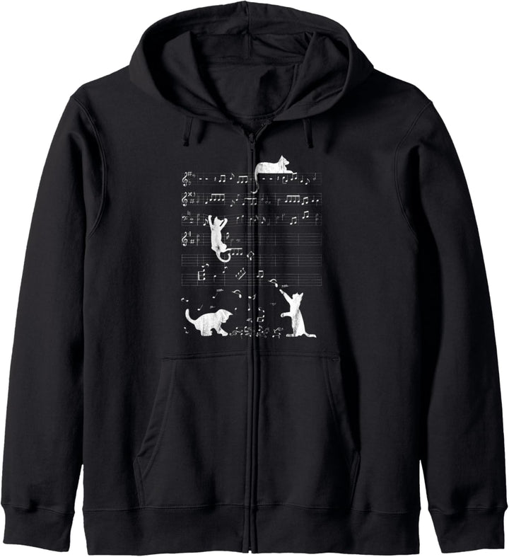 Niedliche Katze Musiknote Vintage Retro Musiker Kapuzenjacke