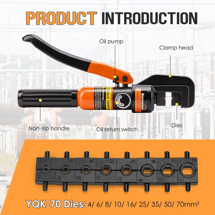 Bonvoisin Hydraulische Crimpzange mit 9 Formen Dicke 4-70 m㎡丨Dickem Chrom Isoliertem Griff Stahlgehä