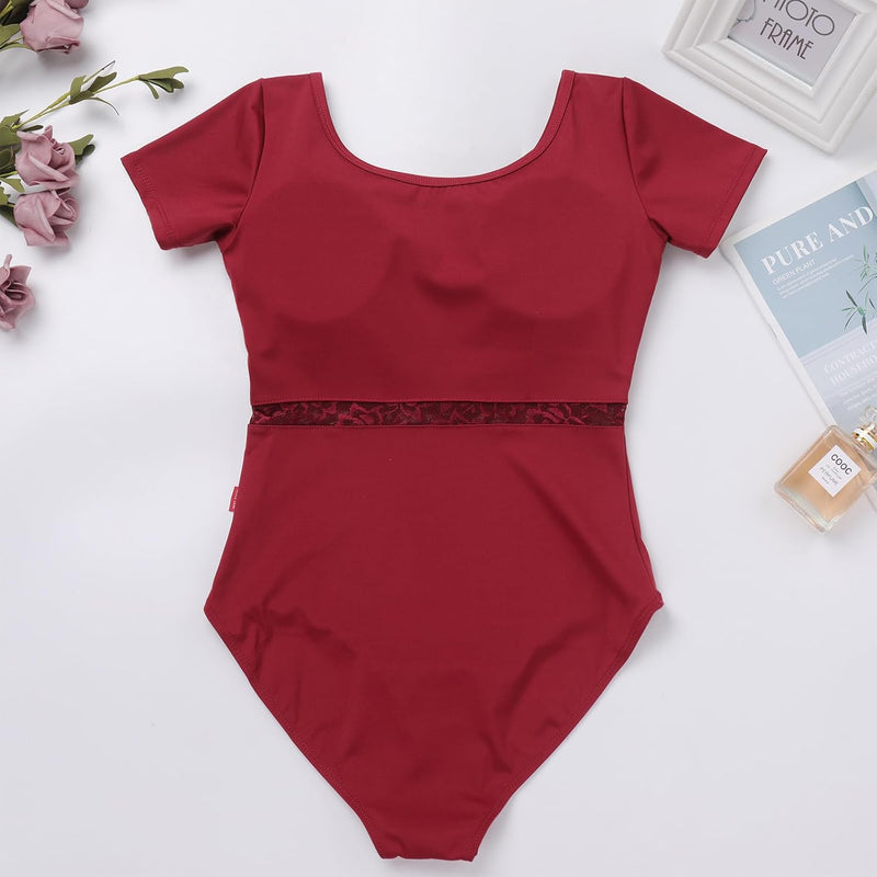 FYMNSI Damen Ballettanzug Gepolstert Ballettbody Tanz Body Gymnastikanzug Trikot Kurzarm Bodysuit S