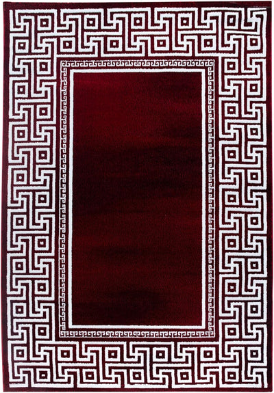 HomebyHome Teppich Wohnzimmer 200x290 cm Rechteckig Rot Kurzflor Bordüre Design - Teppich Schlafzimm