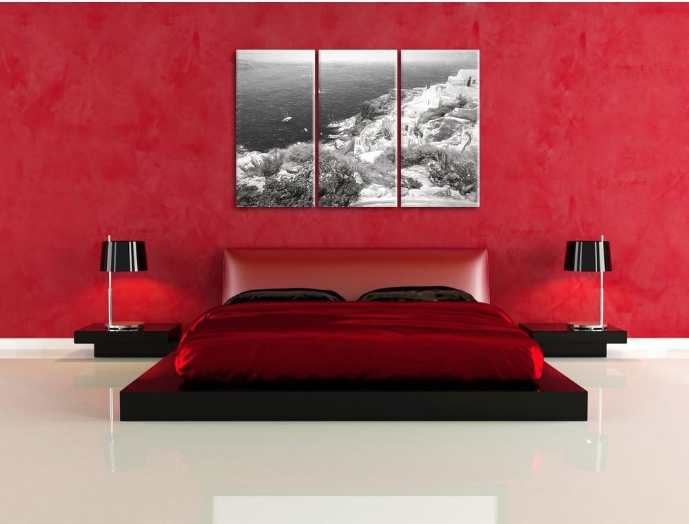 Pixxprint Griechische Küste Kohle Zeichnung Effekt 3-Teiler Leinwandbild 120x80 Bild auf Leinwand