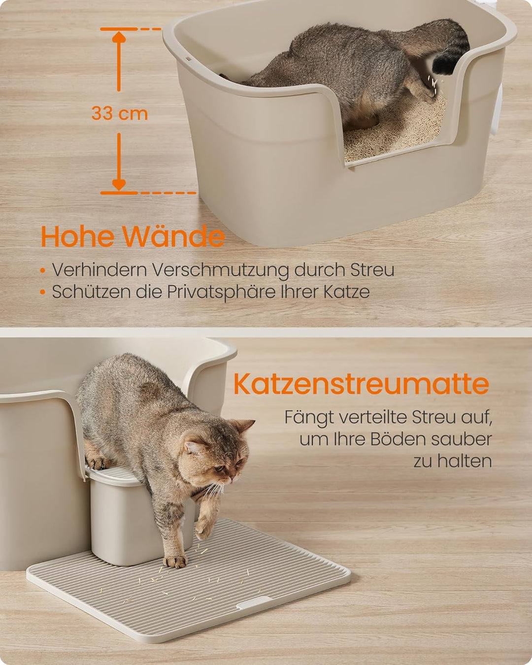 Feandrea Katzenklo, extragrosse Katzentoilette, mit hohen Seitenwänden, Katzenstreumatte, Aufbewahru