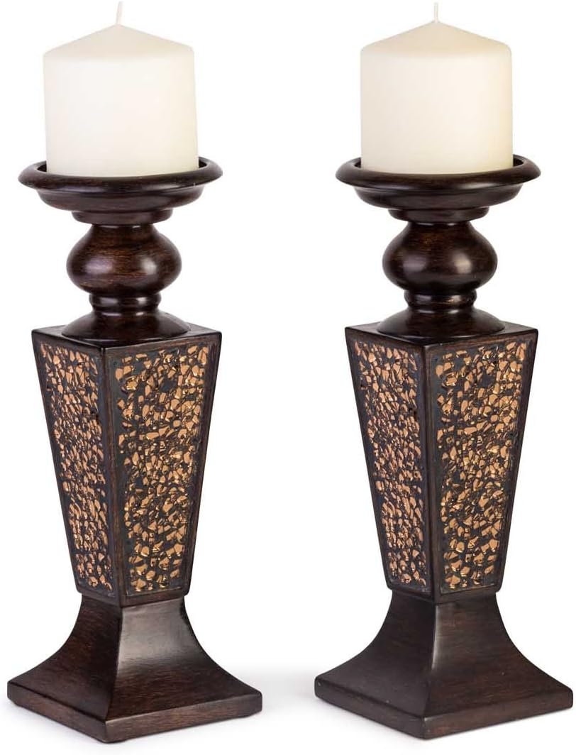 Creative Scents Schonwerk Stumpenkerzenhalter Set mit 2 Stück, Mosaik-Design, funktionale Tischdekor