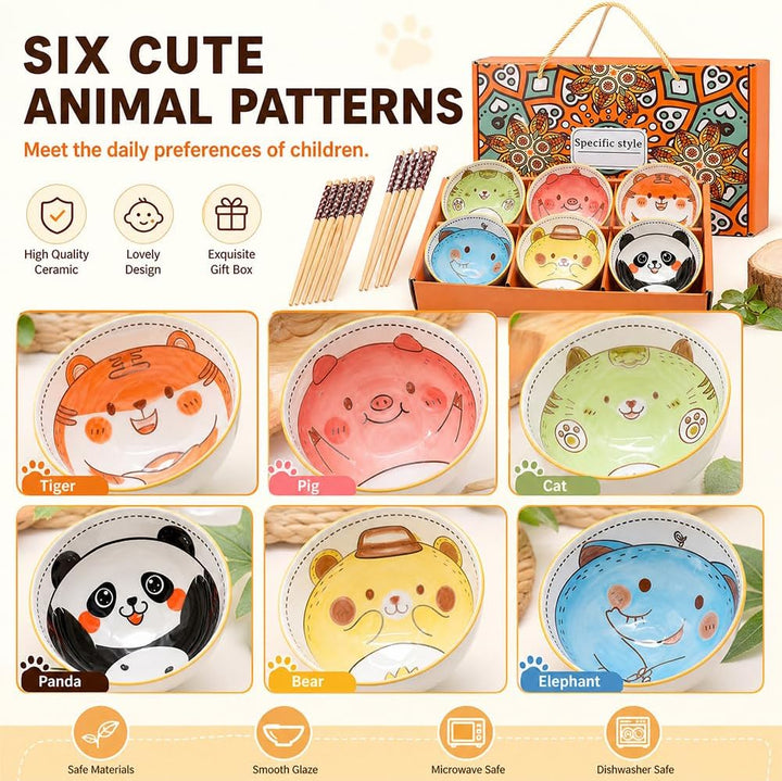DASIAUTOEM 6er Müslischalen aus Porzellan, Japanisches Bunt Cartoon Design, Dessertschalen für Kinde