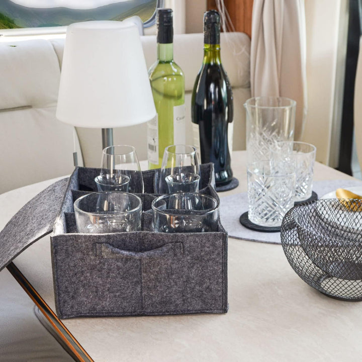 DuneDesign Filz Tassenhalter Camping - 28x21 Glashalter Wohnmobil - Glasträger für Trinkgläser - Wei